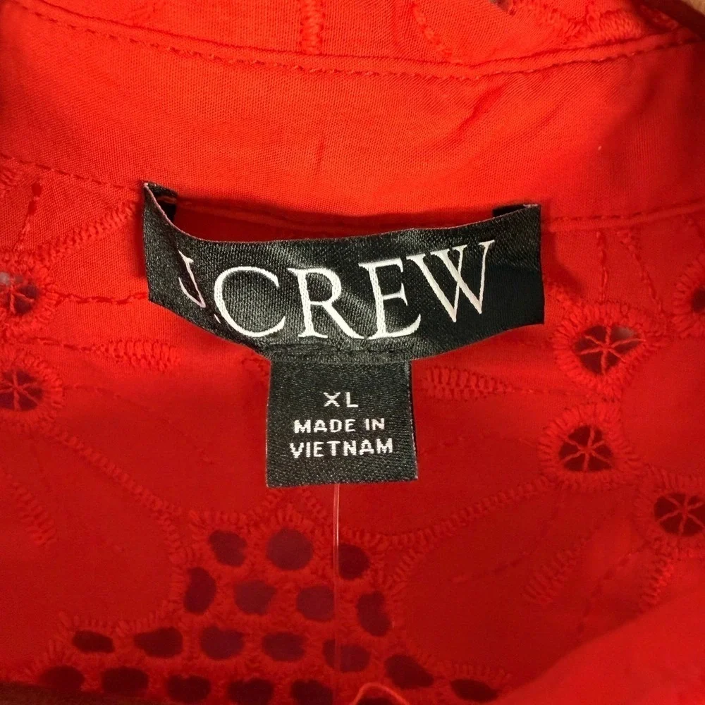 J.Crew‎ Red Eyelet Popover Top XL